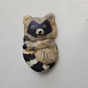 Handcrafted By Carol Halmy Raccoon Brooch- Black and Tan